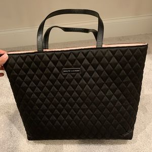 Ralph Lauren Black Quilted Padded Handbag with pink interior Perfect Condition